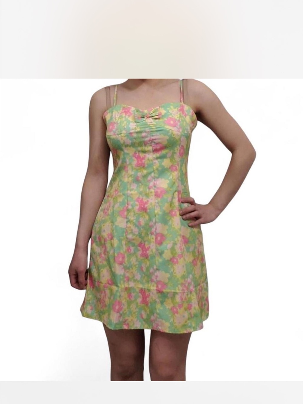 Sleeveless Floral Mini Dress in Mint Green and Pink